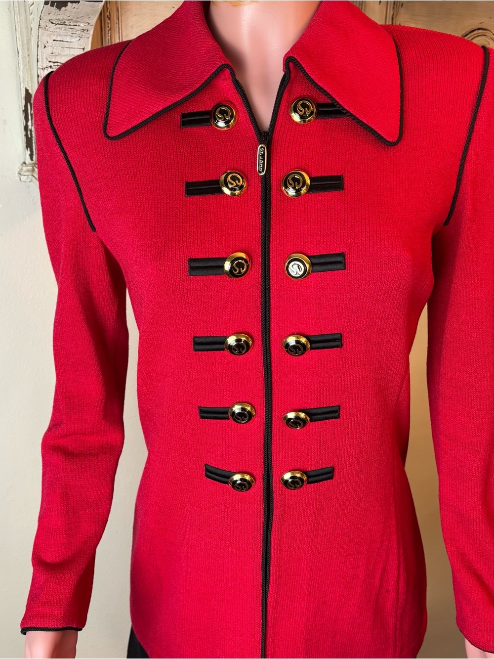 Vtg St John Collection Jacket Red Black Knit Suit Blazer Set Sz 6 Old Money Read - Picture 4 of 14